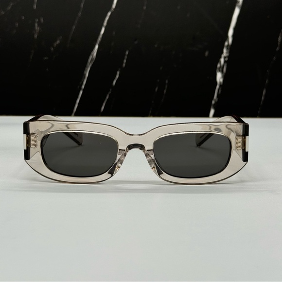 NEW SL697 003 SAINT LAURENT UNISEX CLEAR GRAY GEOMETRIC SUNGLASSES SL 697 003 - Picture 3 of 8